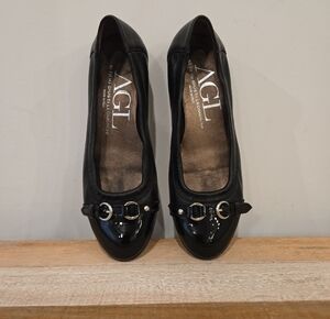 AGL Attilio Giusti Leombruni AGL Black Leather Cap Toe Luxury Ballet Flats